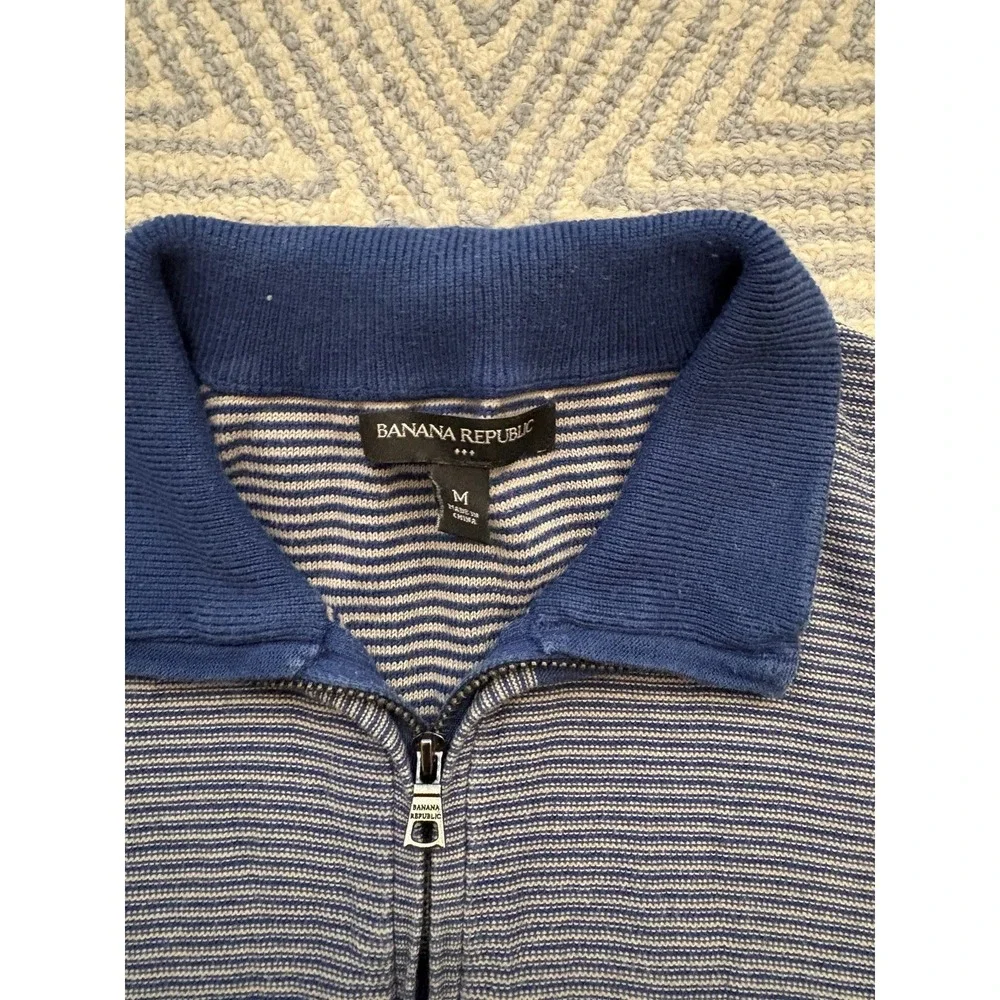 Banana‎ Republic Quarter Zip Sweater - Blue/Gray Stripe - Medium